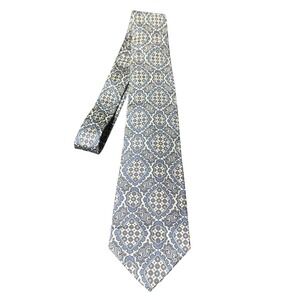 Angelica‎ Mens Silk Blend Geometric Pattern Necktie Blue White Formal